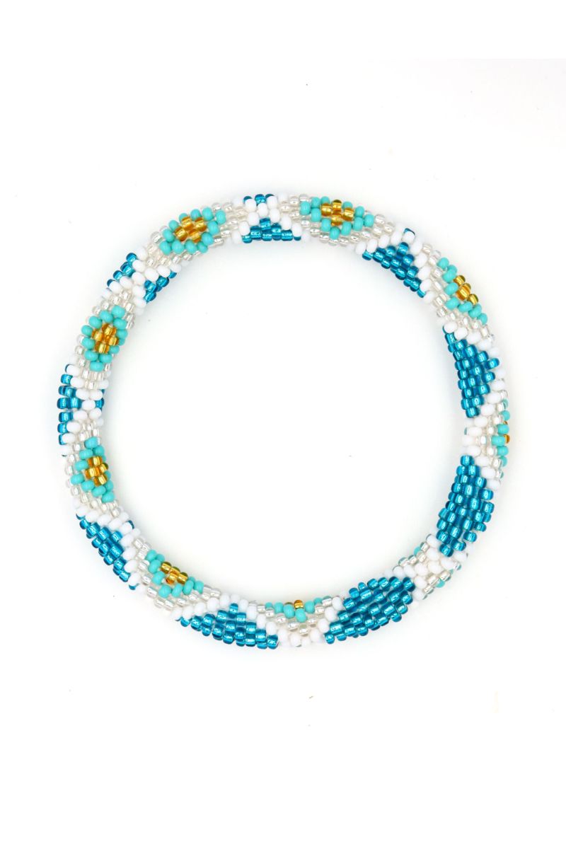 Bracelet Népalais O103 Turquoise Blanc Doré