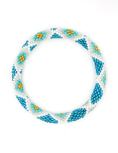 Bracelet Népalais O103 Turquoise Blanc Doré
