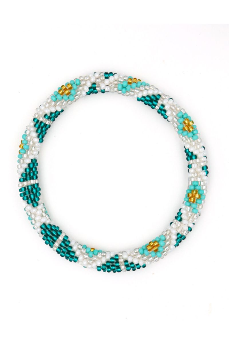 Bracelet Népalais O107 Vert paon Blanc Doré