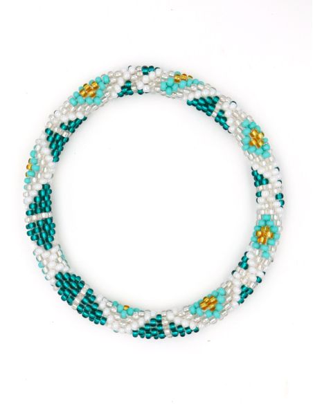 Nepalese Bracelet O107 Vert paon Blanc Doré