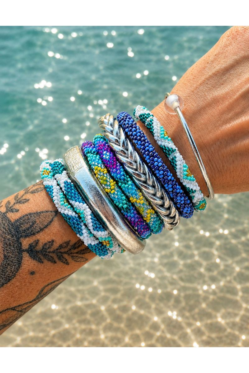 Bracelet Népalais O103 Turquoise Blanc Doré