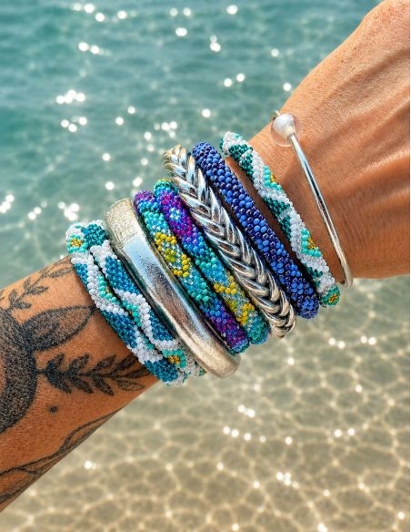 Nepalese Bracelet O107 Vert paon Blanc Doré