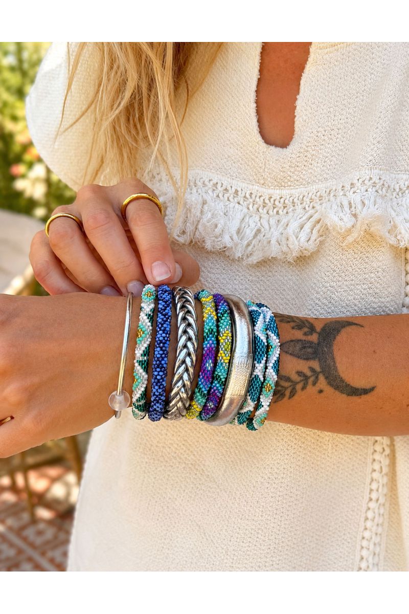 Nepalese Bracelet O107 Vert paon Blanc Doré