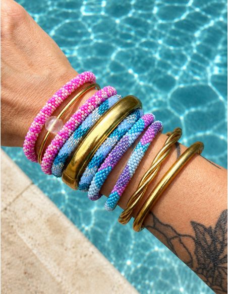 Bracelet Népalais O92 Orchidée Lila turquoise