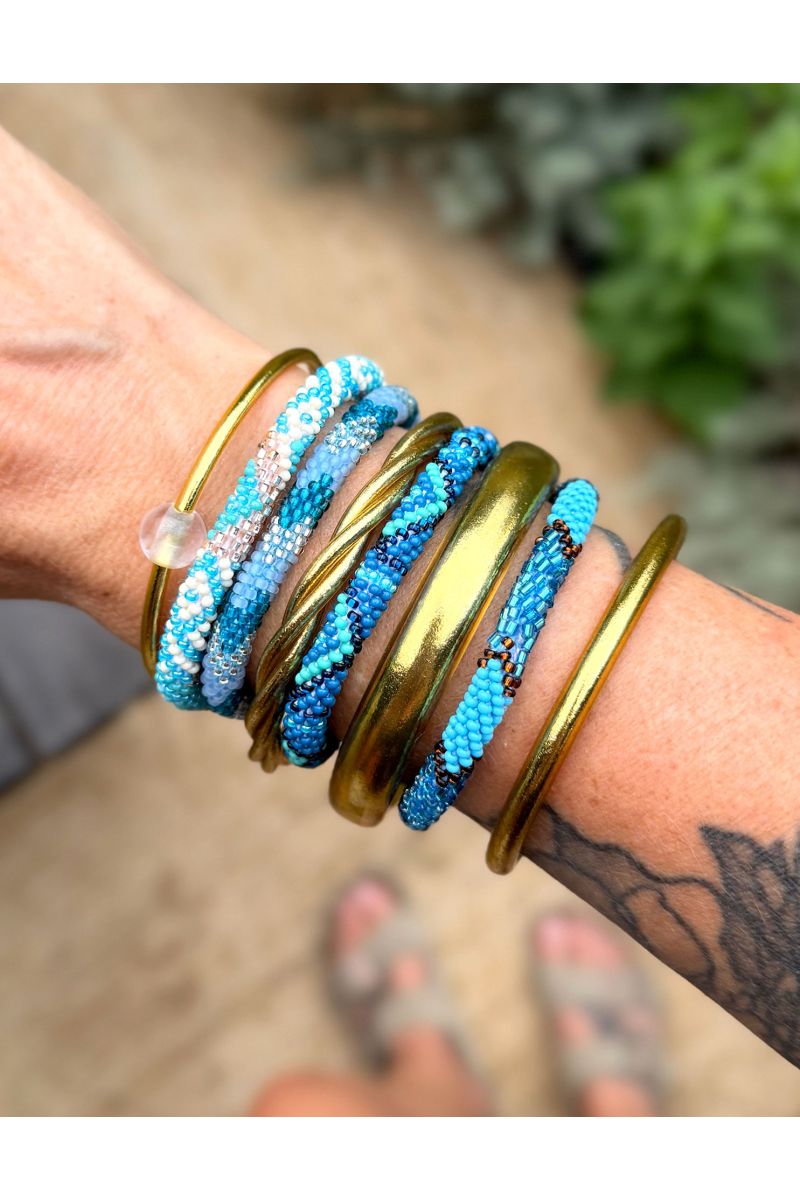 Nepalese Bracelet O93 Bleu canard Argenté Ciel