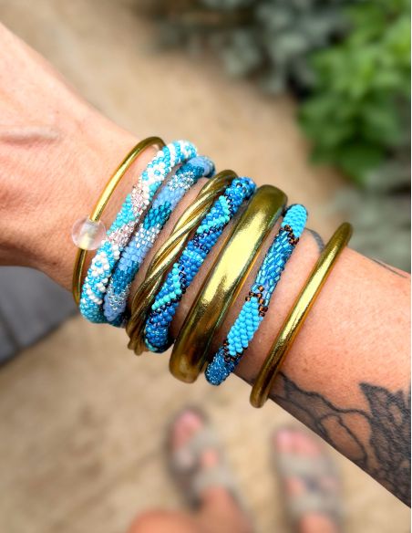 Nepalese Bracelet O93 Bleu canard Argenté Ciel