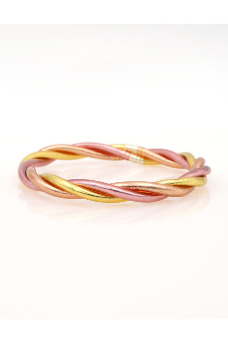 Jonc Bouddhiste torsadé multicolore ROSE GOLD et DORÉ