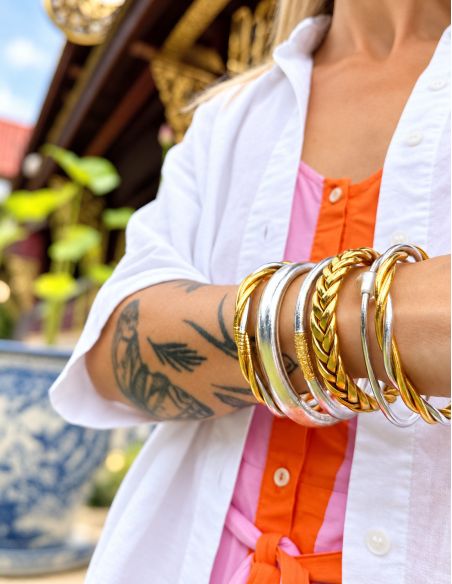 Buddhist Bangle Twisted Multi LIGHT GOLD and SILVER