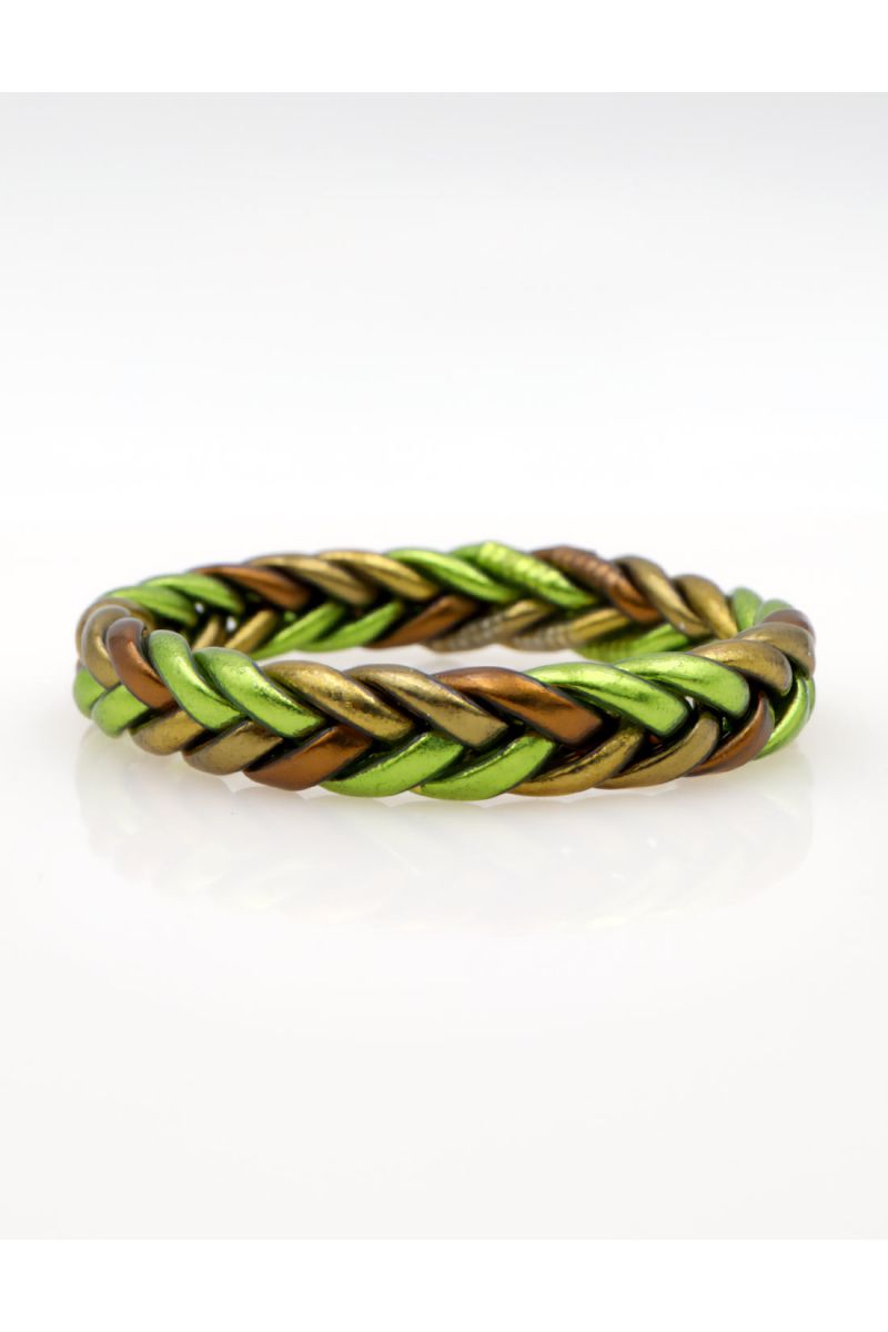 Jonc Bouddhiste tressé multicolore Olive et Bronze
