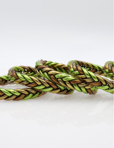 Jonc Bouddhiste tressé multicolore Olive et Bronze
