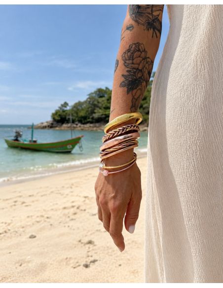 Jonc Bouddhiste tressé multicolore Rose Gold et Doré