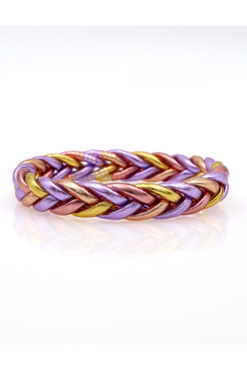 Jonc Bouddhiste tressé multicolore Mauve et Doré