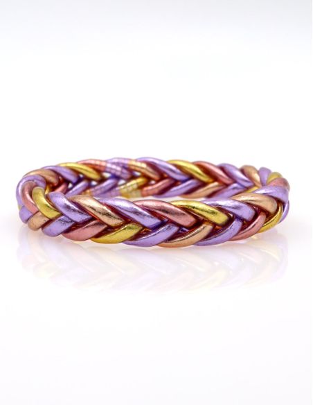 Jonc Bouddhiste tressé multicolore Mauve et Doré