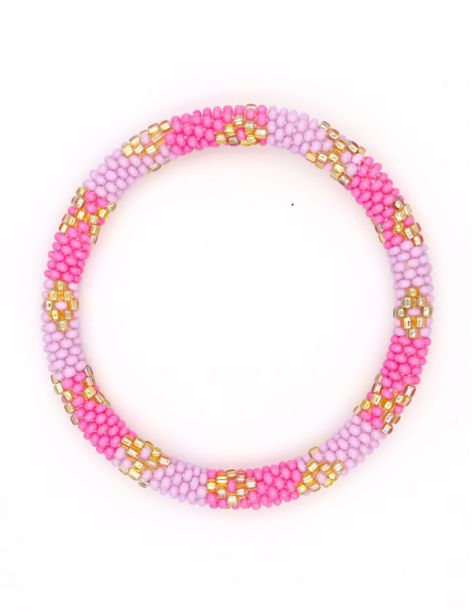 Bracelet Népalais P11 Rose Lila Doré
