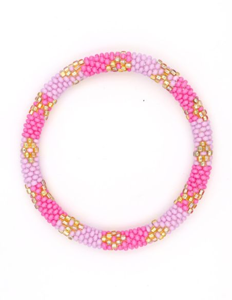 Bracelet Népalais P11 Rose Lila Doré