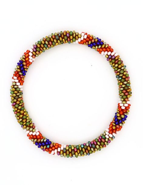Nepalese Bracelet P17 Kaki Orange Bleu