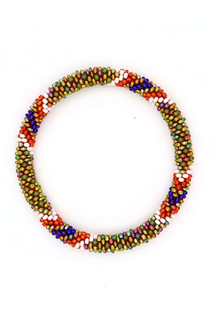 Bracelet Népalais P17 Kaki Orange Bleu