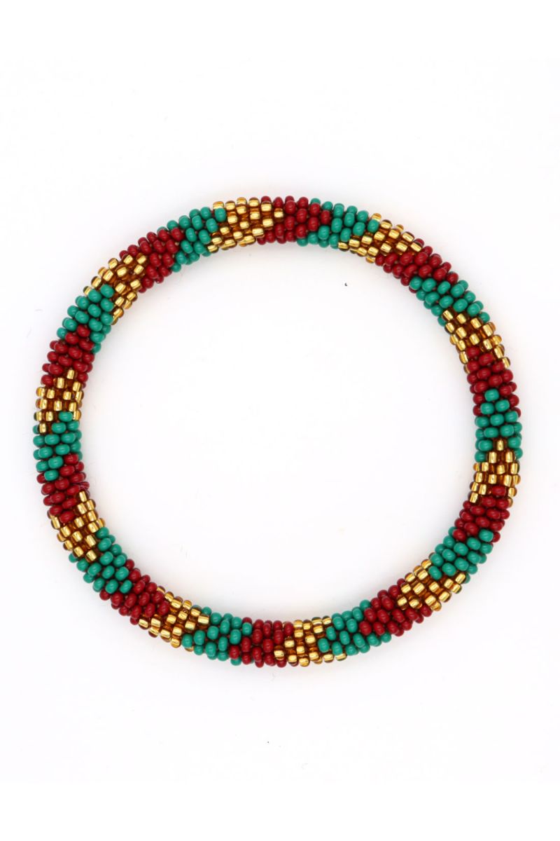 Bracelet Népalais P20 Bordeaux Vert Doré