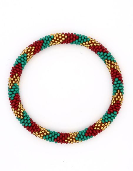 Nepalese Bracelet P20 Bordeaux Vert Doré