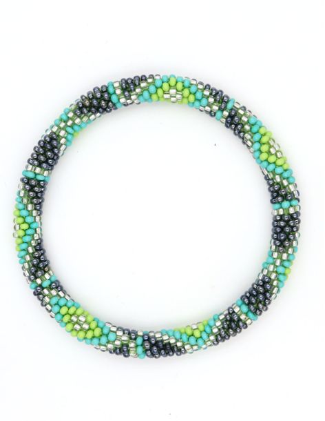 Bracelet Népalais P23 Vert Argenté foncé Gris