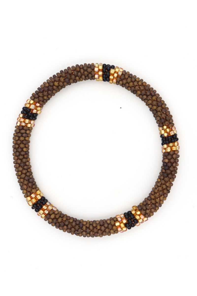 Nepalese Bracelet Taupe mat Doré Noir