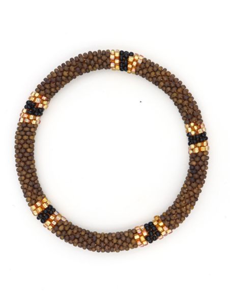 Bracelet Népalais P36 Taupe mat Doré Noir
