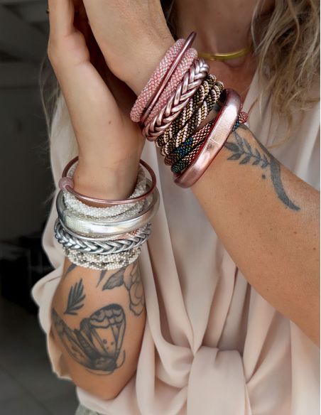Nepalese Bracelet P04 Rose poudré Bronze Marron