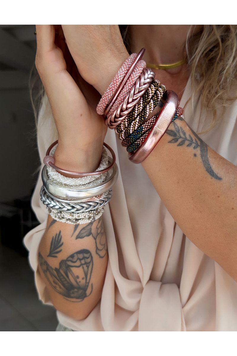 Bracelet Népalais P05 Rose Argenté