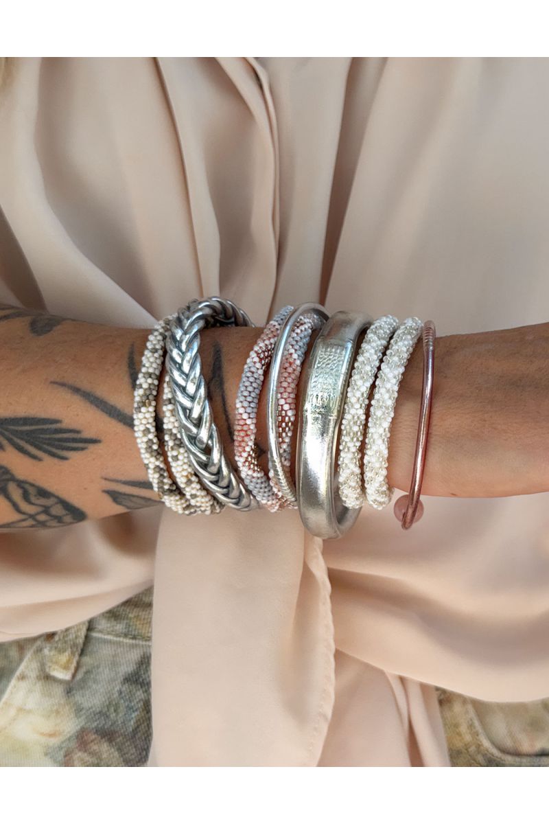 Nepalese Bracelet P07 Rose Gris Blanc