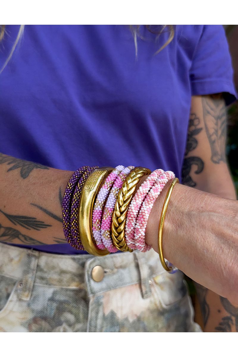 Nepalese Bracelet P11 Rose Lila Doré