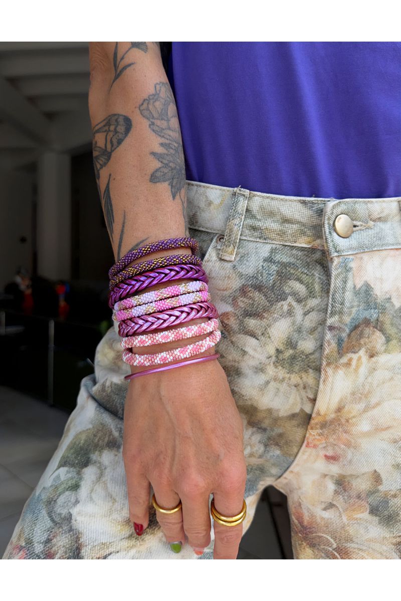 Nepalese Bracelet P11 Rose Lila Doré