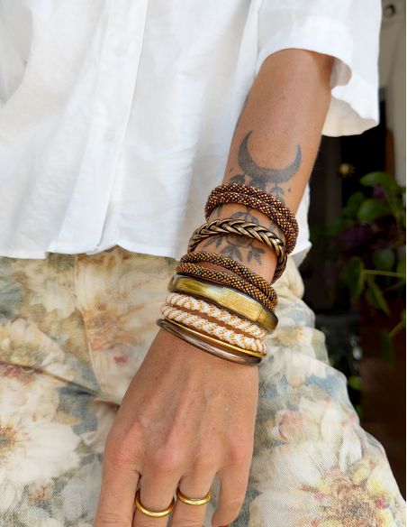 Bracelet Népalais P15 Blanc Doré