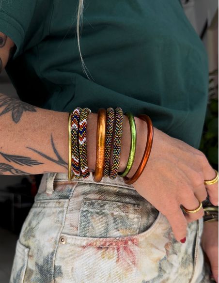 Nepalese Bracelet P17 Kaki Orange Bleu