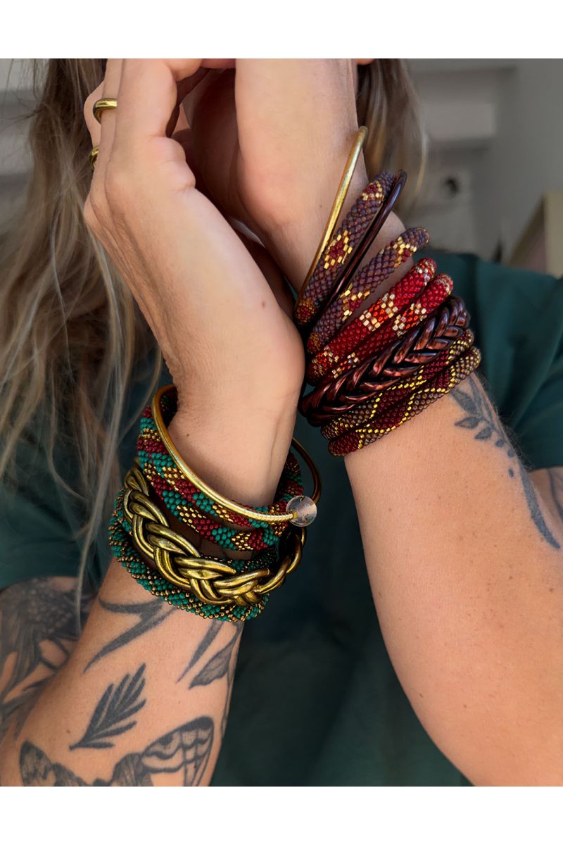 Nepalese Bracelet P27 Bordeaux Prune Doré