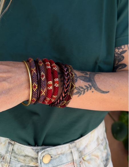 Nepalese Bracelet P28 Prune Doré Bordeaux