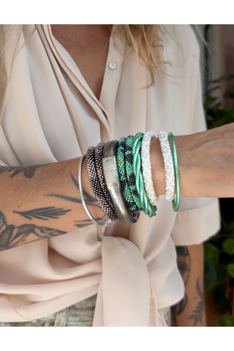 Bracelet Népalais P23 Vert Argenté foncé Gris