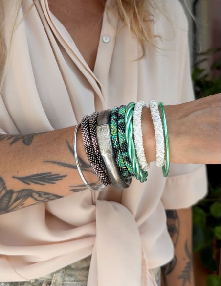 Nepalese Bracelet P23 Vert Argenté foncé Gris