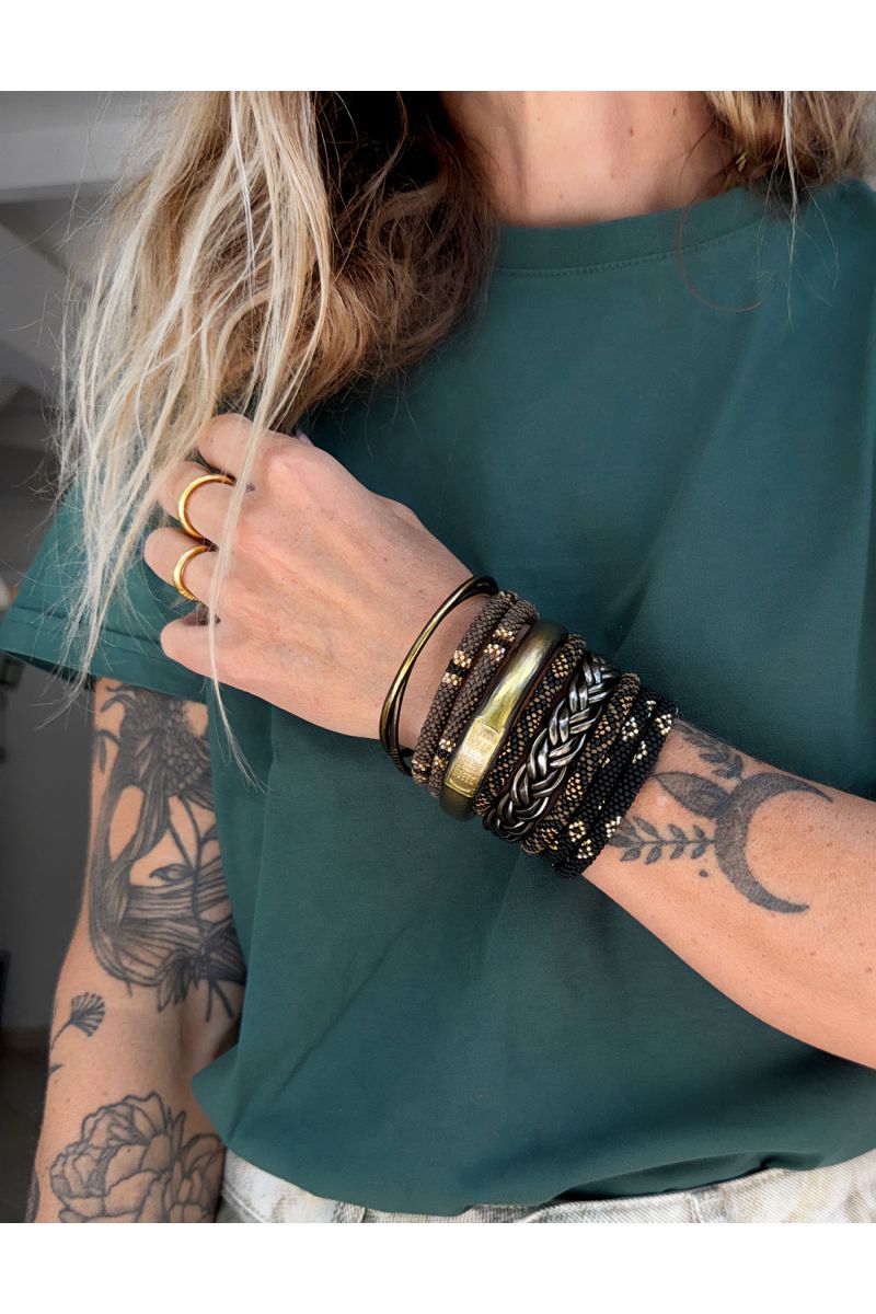 Nepalese Bracelet P37 Noir mat Doré