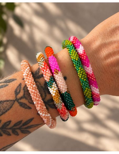 Bracelet Népalais Q60 Saumon Blanc
