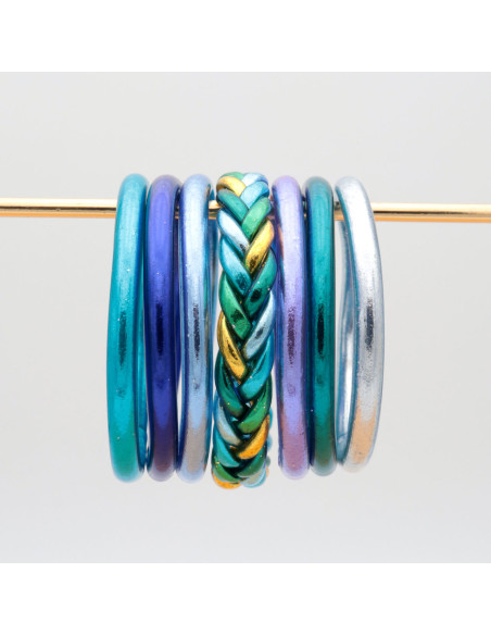 Jonc Bouddhiste tressé 5 couleurs Bleu
