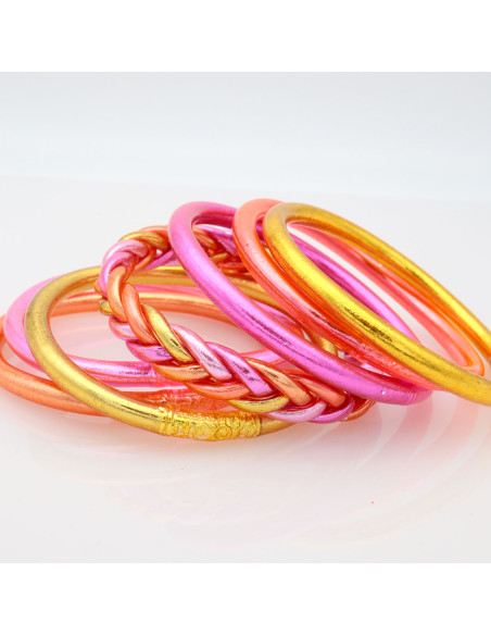 Jonc Bouddhiste tressé 5 couleurs rose