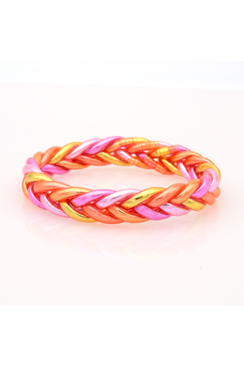 Jonc Bouddhiste tressé 5 couleurs rose
