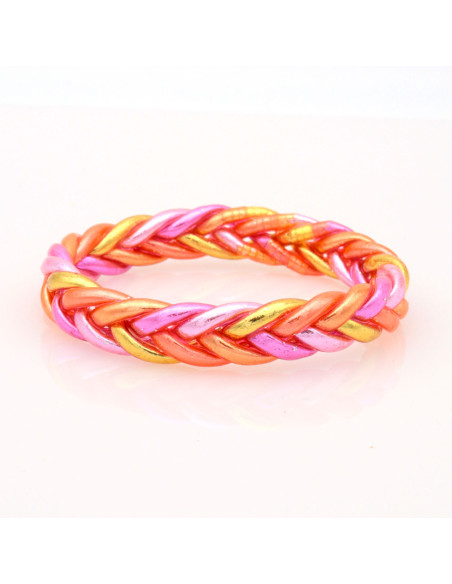 Jonc Bouddhiste tressé 5 couleurs rose