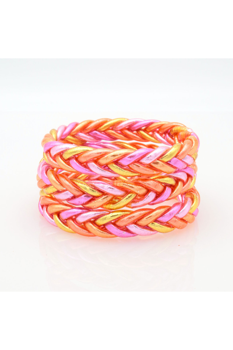 Jonc Bouddhiste tressé 5 couleurs rose