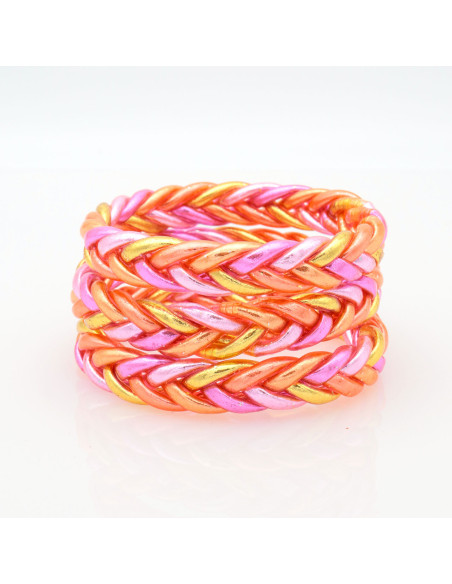 Jonc Bouddhiste tressé 5 couleurs rose