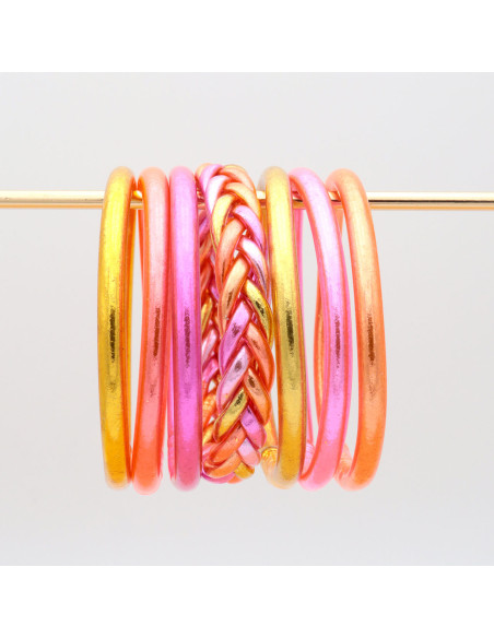 Lot de 6 joncs bouddhistes mantra Rose et Corail