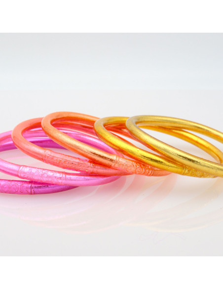 Lot de 6 joncs bouddhistes mantra Rose et Corail