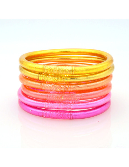 Lot de 6 joncs bouddhistes mantra Rose et Corail