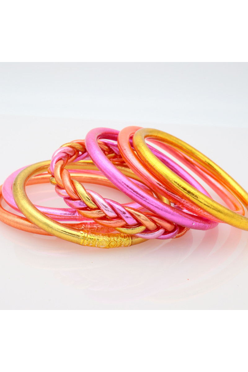 Lot de 6 joncs bouddhistes mantra Rose et Corail