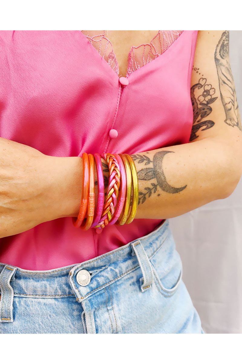 Lot de 6 joncs bouddhistes mantra Rose et Corail